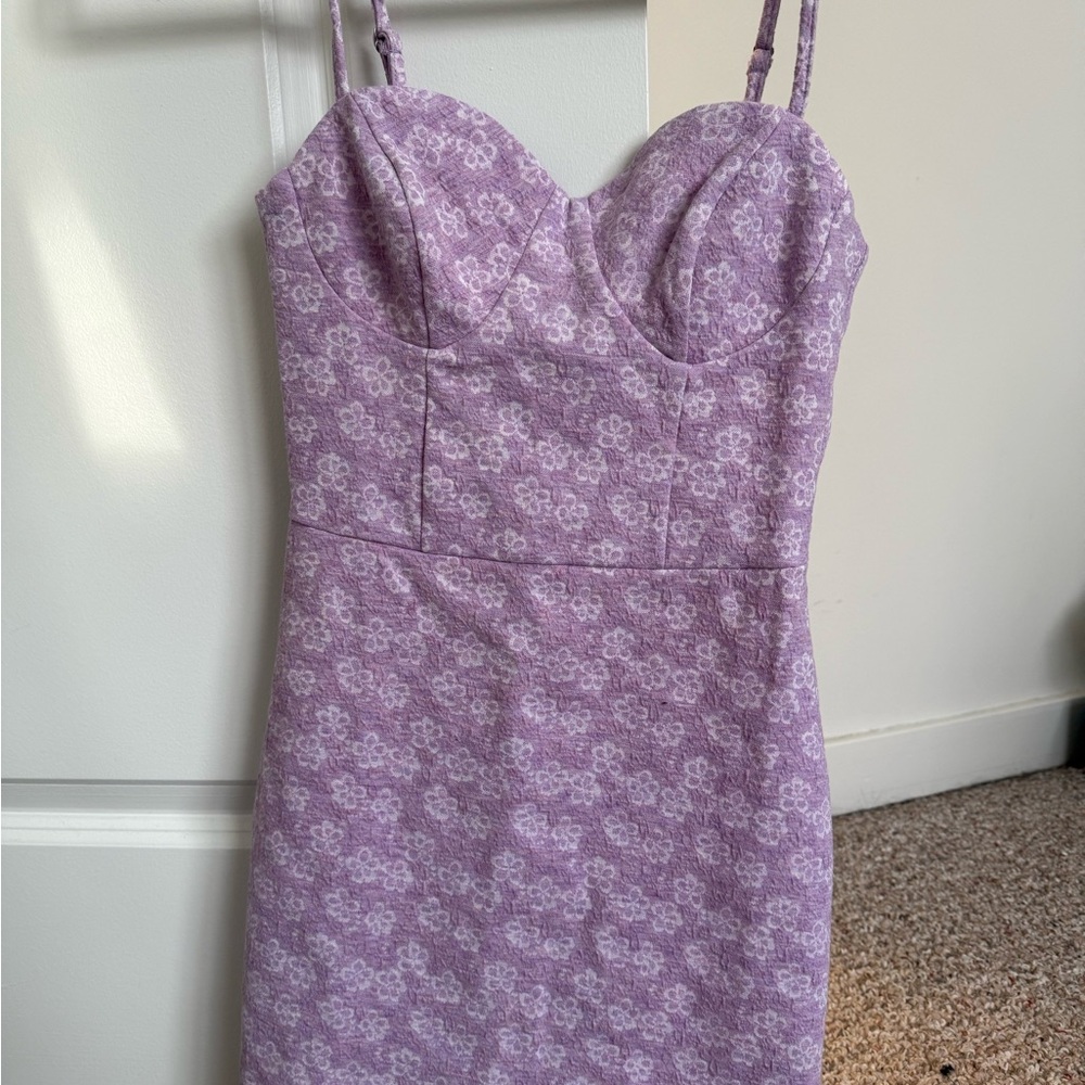 Emory Park Floral Purple Spaghetti Strap Bodycon Mini Dress